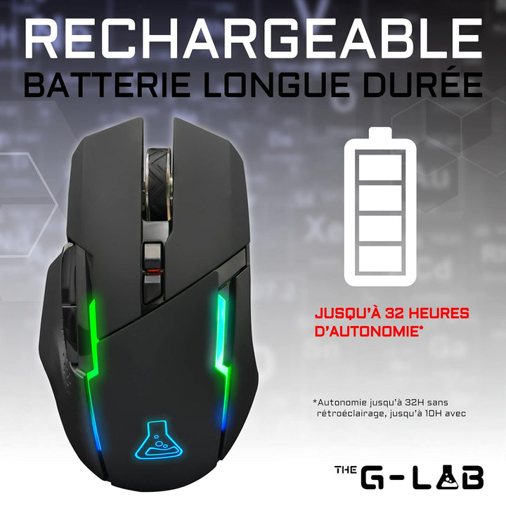 The G-LAB Kult Caesium Gaming-Maus, kabellos, wiederaufladbar – hohe Leistung 7200 DPI, LED RGB, 6 T