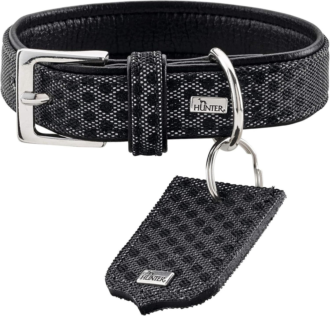 HUNTER HELLA REFLECT, Hundehalsband, reflektierend, Textil, Kunstleder, 30 (XXS-XS), schwarz, 30 (XX