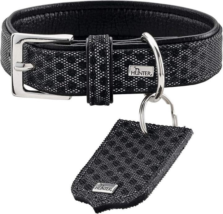 HUNTER HELLA REFLECT, Hundehalsband, reflektierend, Textil, Kunstleder, 30 (XXS-XS), schwarz, 30 (XX