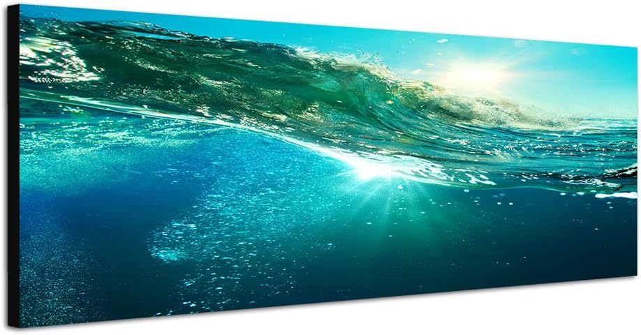 Paul Sinus Art Panoramabild auf Leinwand und Keilrahmen 120x40cm Meer Welle Unterwasser Sonnenunterg