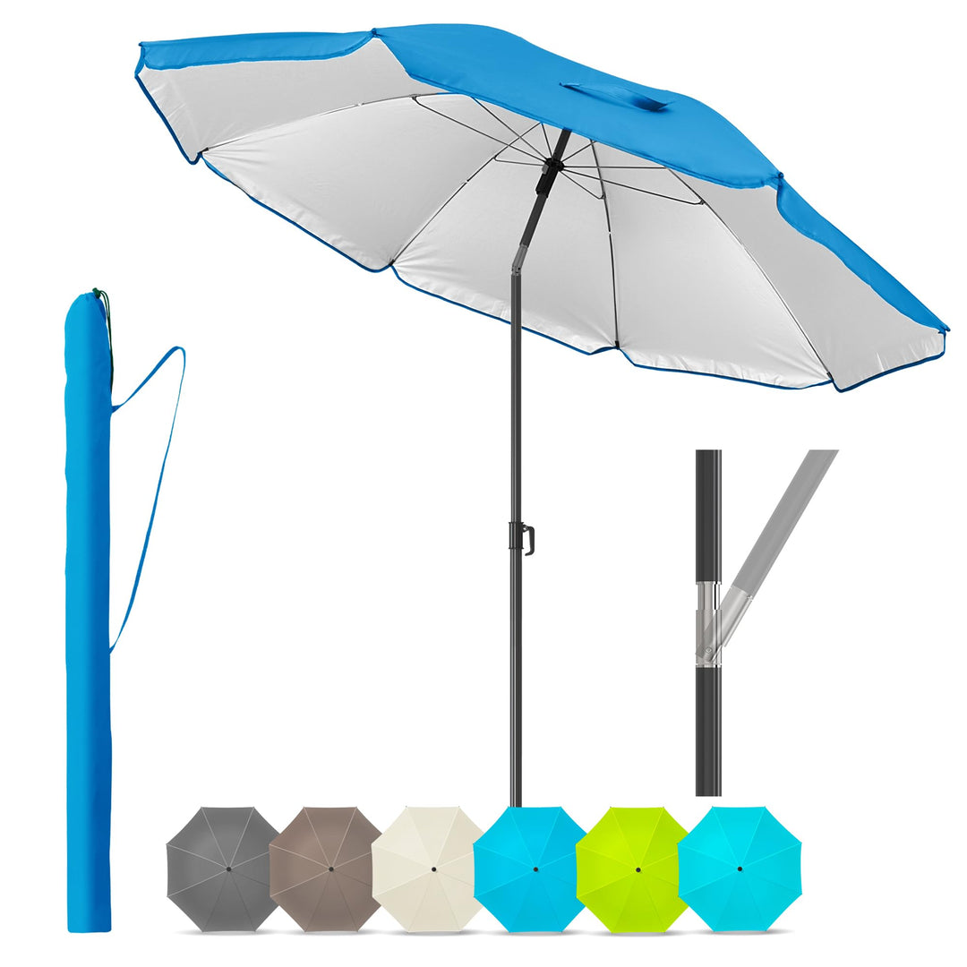 4smile Sonnenschirm Strand SunnyJoy, Blau - UPF 50+ Strandschirm Ø 160 cm, sicherer Sonnenschutz Str