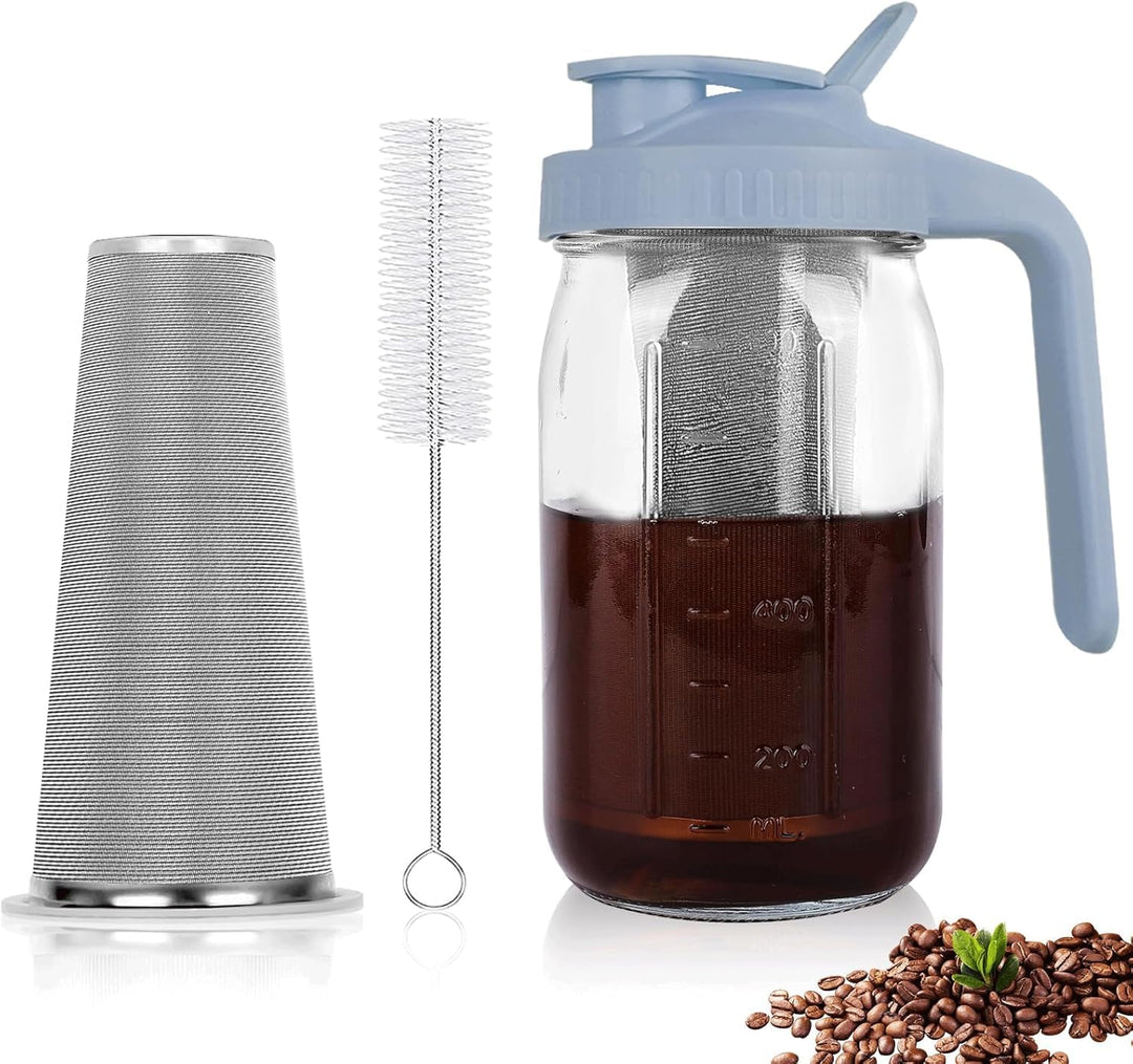 Cold Brew Kaffeebereiter, 1.8L Cold Brew Coffee Maker, Deckel mit Griff und Edelstahlfilter, Kaffeeb