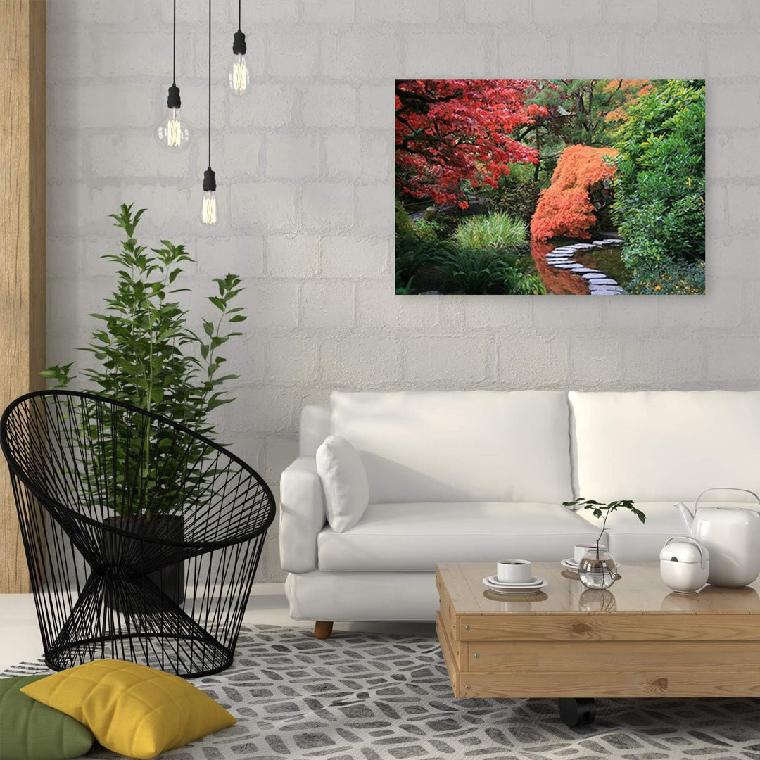 Leinwandbild XXL Garten Wandbild Kunst Japan Grün 120x80 cm Leinwandbild 120x80 cm Grün_d, Leinwandb