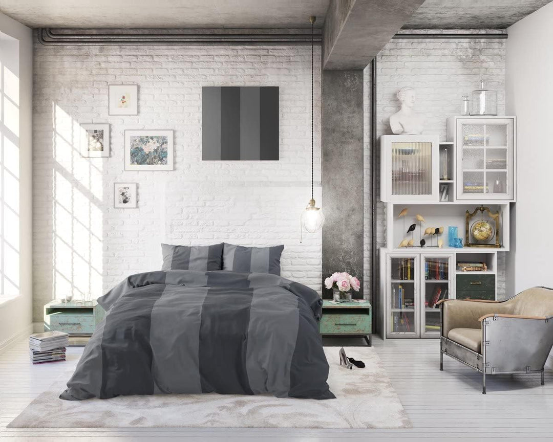Sleeptime Bettwäsche Baumwolle, Grau, Martin, 200cm x 220cm, Mit 2 Kissenbezüge 60cm x 70cm 200 x 22