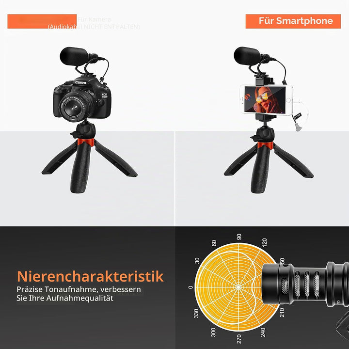 comica Handy-Mikrofon Vlogging Kit, CVM-VM10-K2 PRO Video Kit mit Professionelles Richtmikrofon und