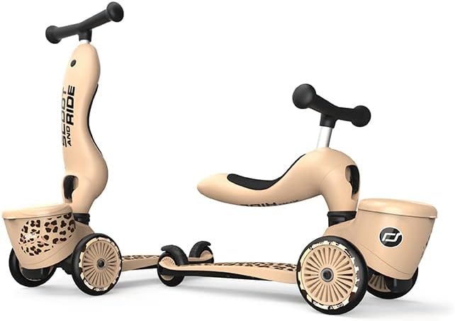 Scoot & Ride Unisex – Babys Highwaykick 1 Lifestyle Kickboard mit Sitz und Behälter… Leopard, Leopar