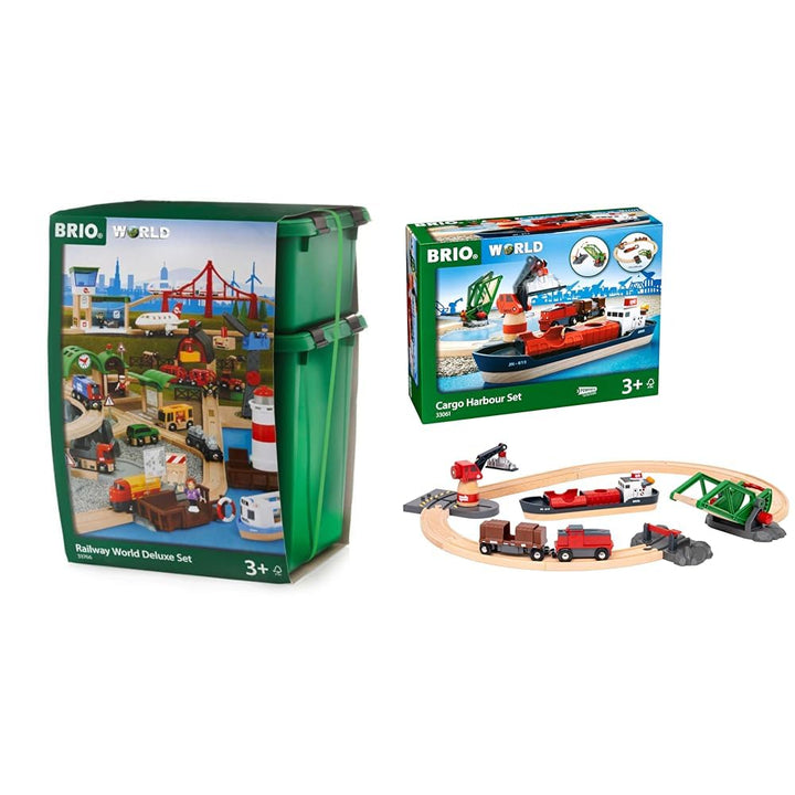 BRIO 33766 - Grosses Premium Set, Kunststoffboxen, Bauernhof Tiere & World 33061 Container Hafen Set