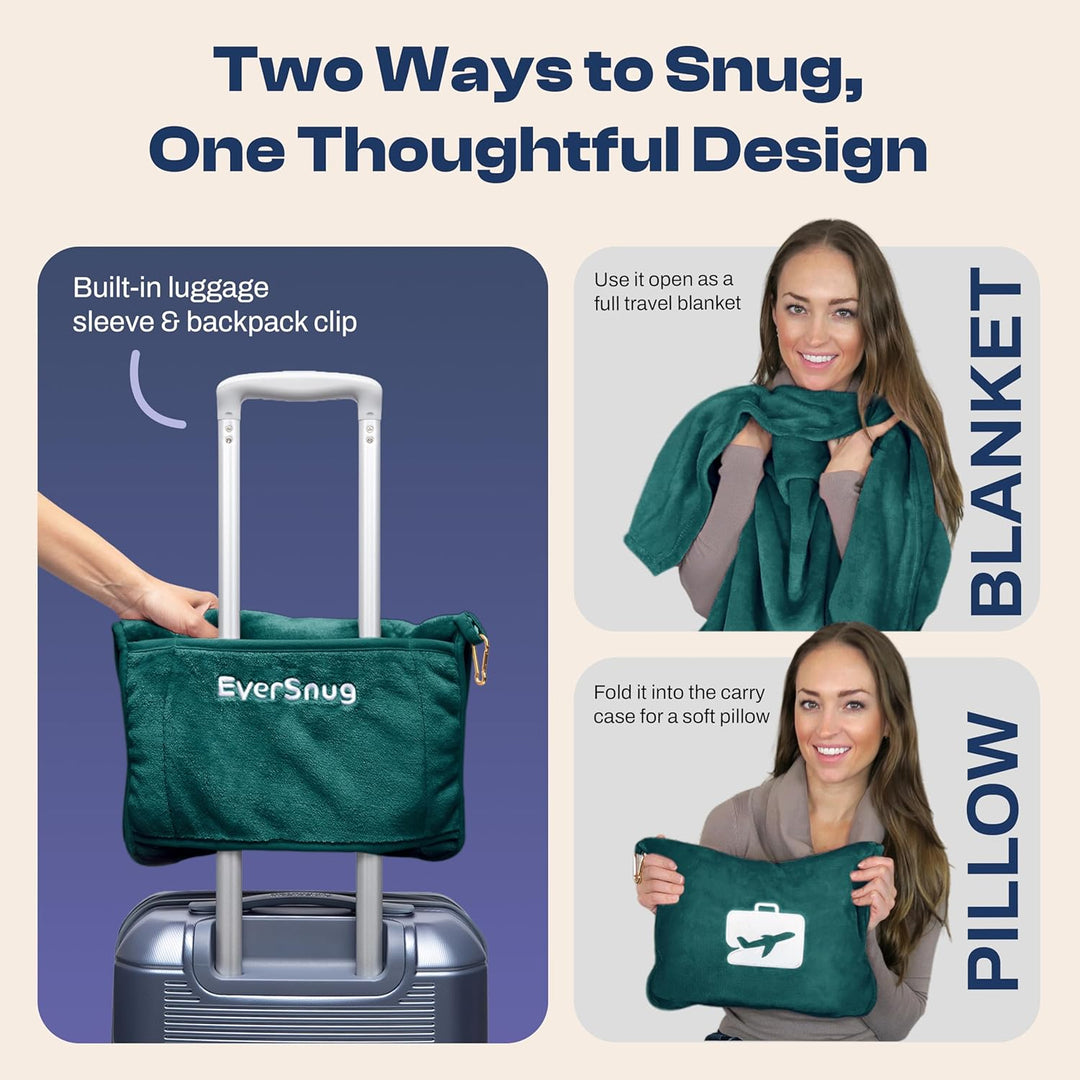 EverSnug Reisedecke und -Kissen - hochwertige, weiche 2-in-1-Flugzeugdecke mit weichem Kopfkissenbez