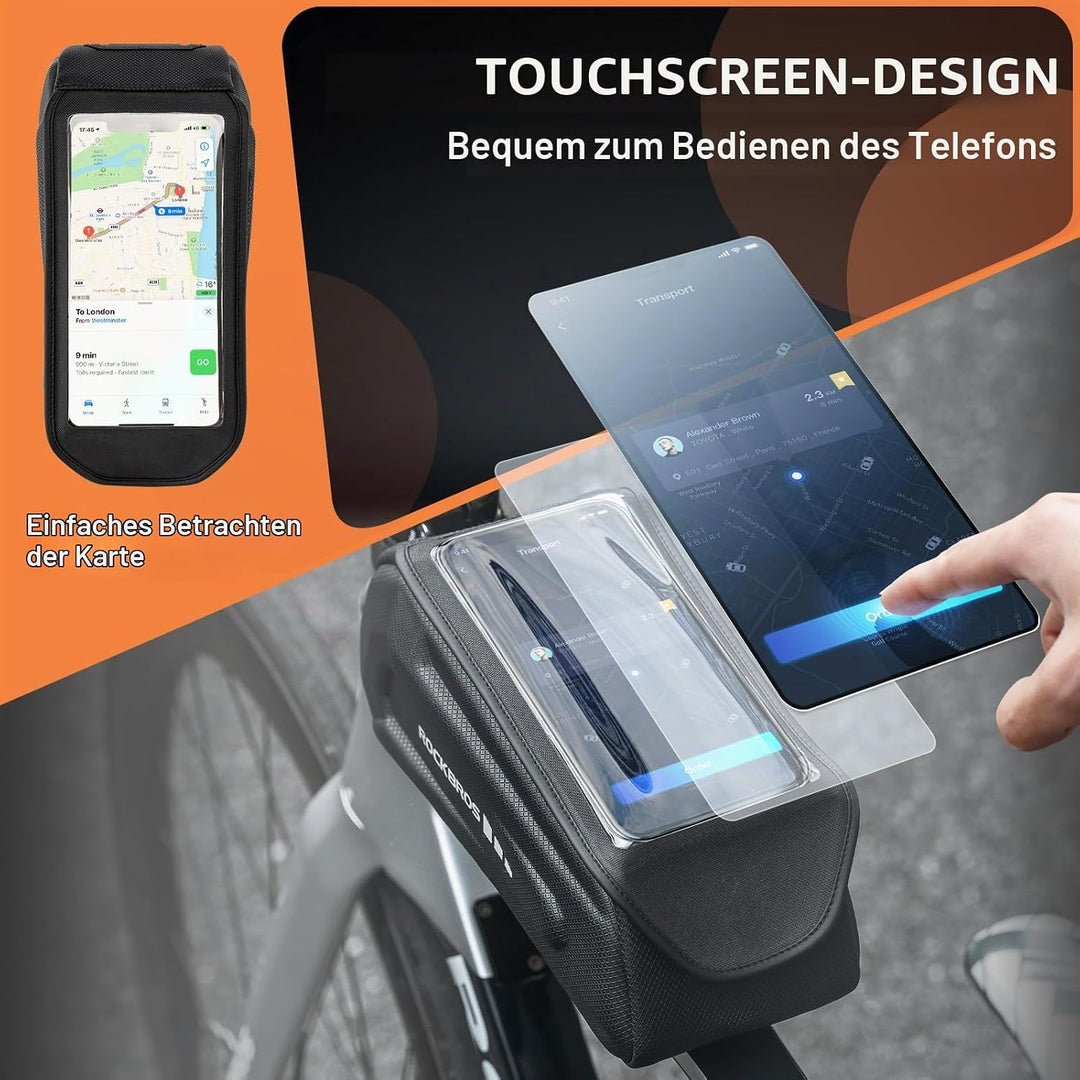 ROCKBROS Fahrradtasche Rahmentasche Wasserdicht Handytasche Touchscreen Lenkertasche für Smartphone