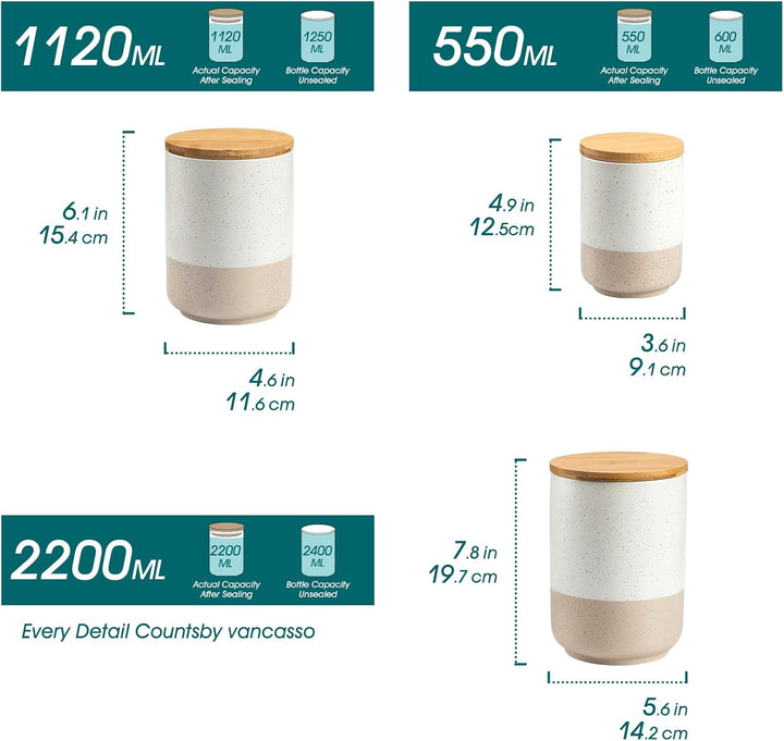 vancasso Vorratsdosen Keramik mit Luftdichten Deckel, Vorratsbehälter 2200 ml/ 1120 ml/ 550 ml, Daue