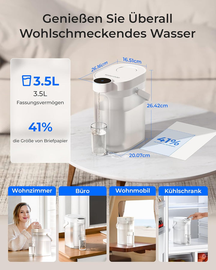 Waterdrop WD-ED11W Wiederaufladbarer Elektrischer Wasserfilterkrug, 3,5L Wasserenthärter Kalkfilter