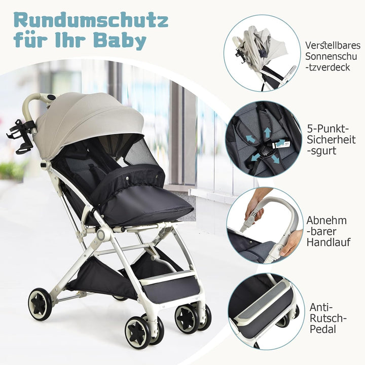 DREAMADE Klappbarer Kinderwagen, Buggy mit stufenlos verstellbarer Rückenlehne, Stroller mit Moskito