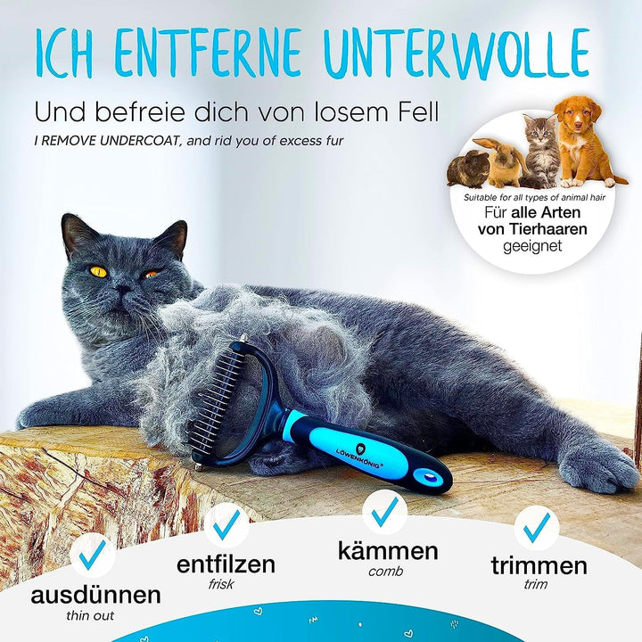 LÖWENKÖNIG® KRALLI 2.0 Verbesserte Unterfellbürste für Katzen & Hunde I Extrem effektiver Unterwollk