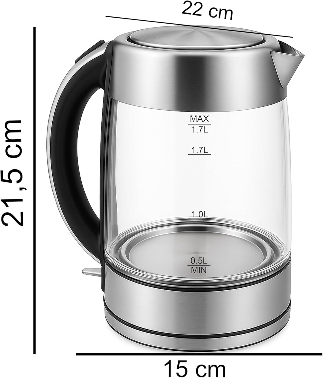Retoo Glas Wasserkocher Elektrischer 1.7L 2200W Edelstahl, Überhitzungsschutz, Warmhaltefunktion, BP