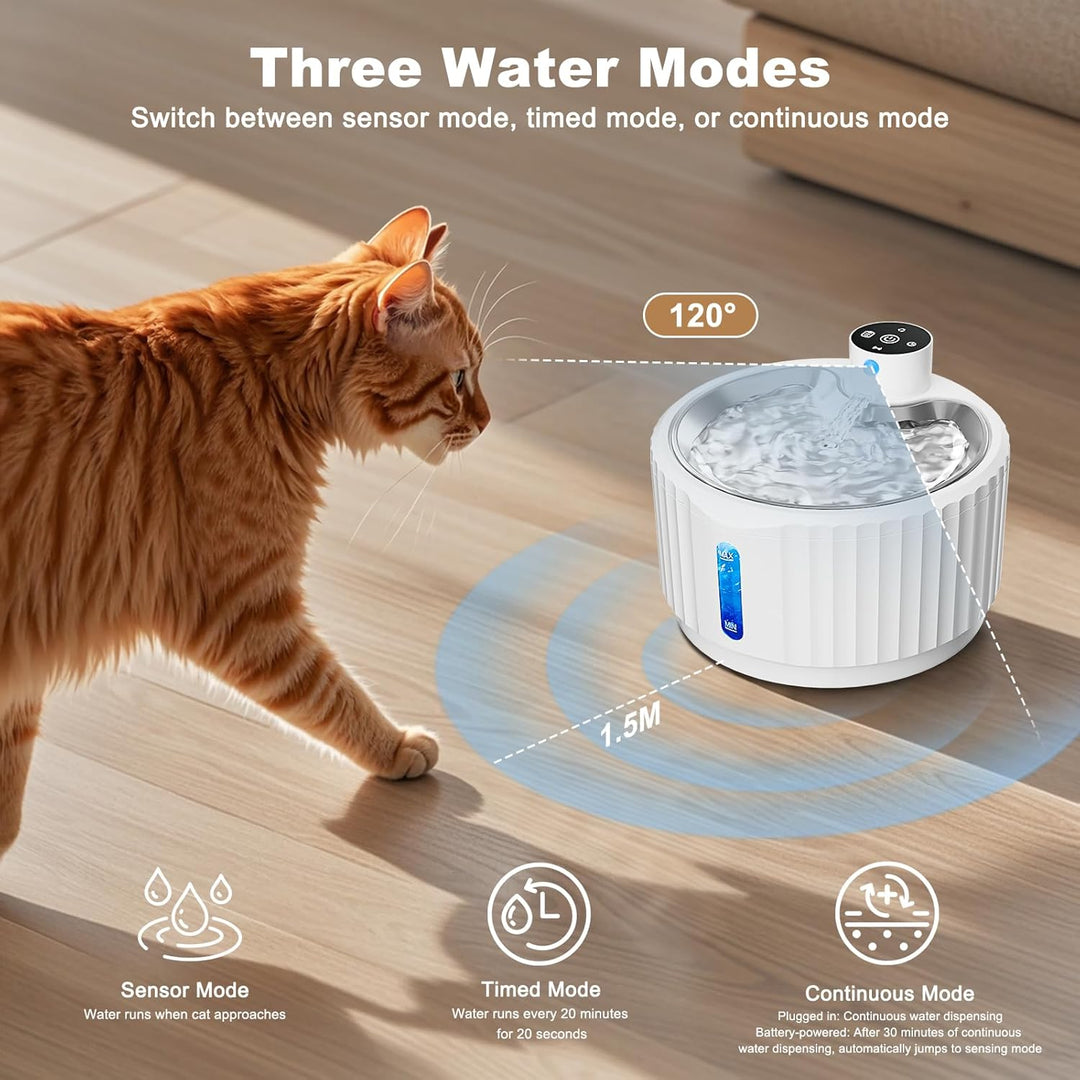 Katzenbrunnen, 2.8L Trinkbrunnen für Katze Kabellos, 4000mAh katzentrinkbrunnen mit bewegungsmelder,