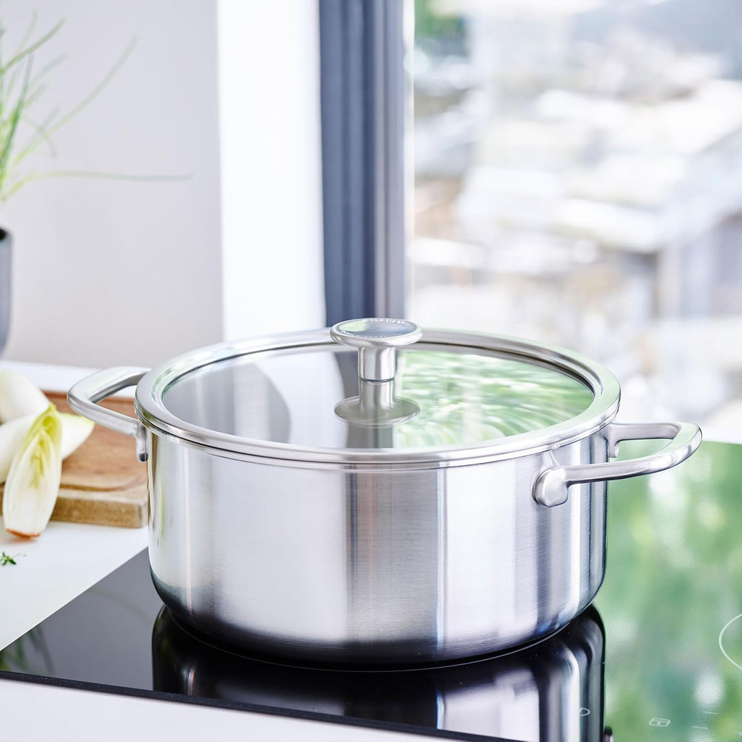 KitchenAid MultiPly 3PLY PFAS-freier Edelstahl-Kochtopf mit Glasdeckel, 18 cm/2,13 L, Dreifach, Mult