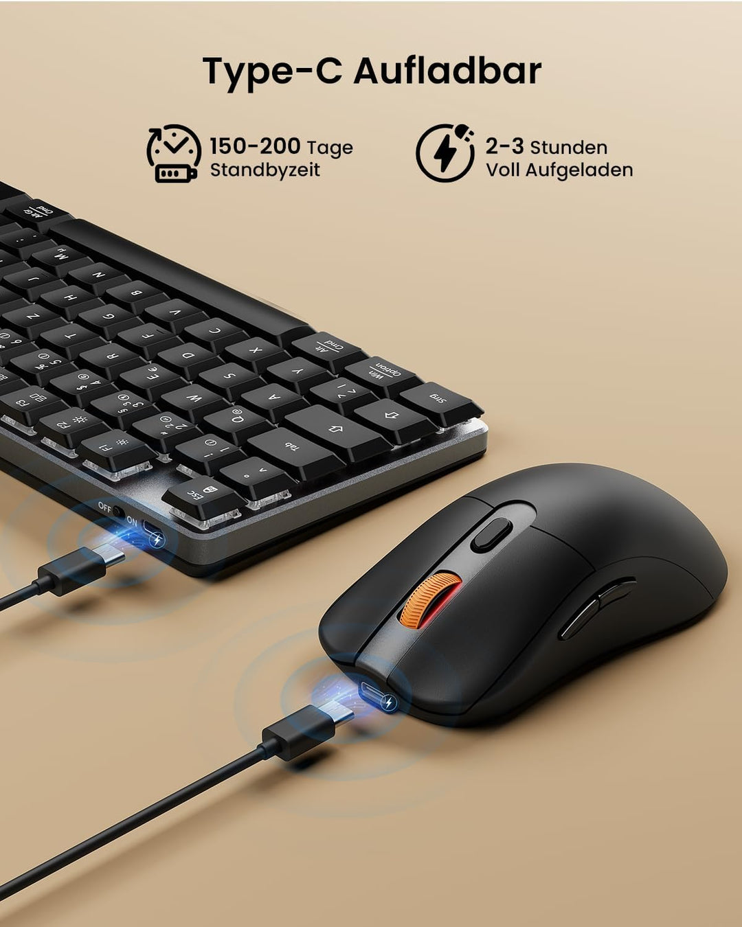 ProtoArc Mechanische Tastatur Maus Set Kabellos, KM310 Full-Size Wiederaufladbare Funktastatur Maus,