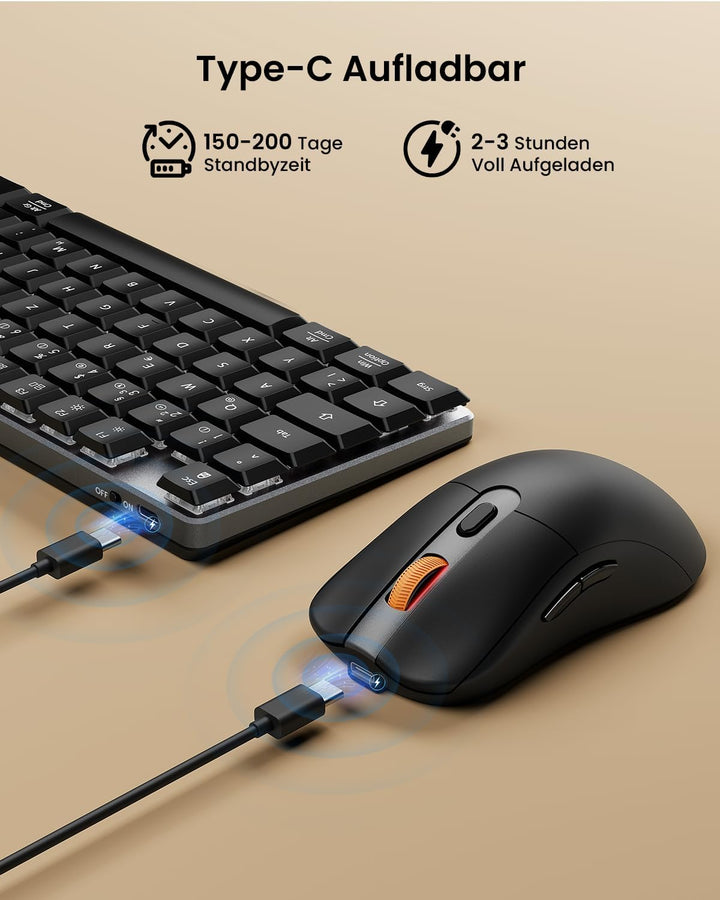 ProtoArc Mechanische Tastatur Maus Set Kabellos, KM310 Full-Size Wiederaufladbare Funktastatur Maus,