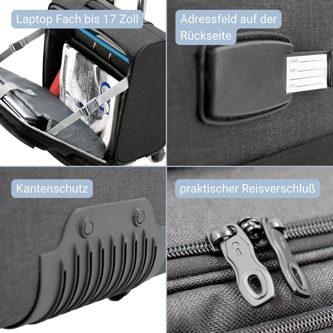 LIGHTPAK Business Laptop Overnight Trolley Ronney, Rollkoffer aus 600D Nylon, Reisekoffer mit 4 Roll