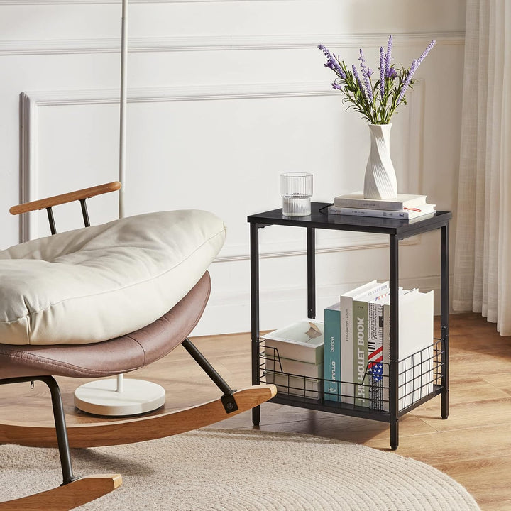 YMYNY Beistelltisch, Kaffeetisch mit 2 Ebenen, Ablagekorb, Laptoptisch, Nachttisch, Sofatisch, Couch