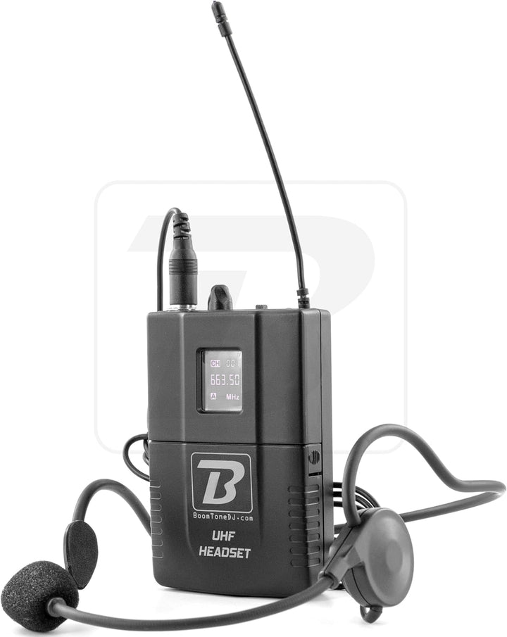 BoomTone DJ-Headset, kabellos, UHF Headset, feste Frequenz 682,2 MHz, Schwarz, kompatibel mit BoomTo