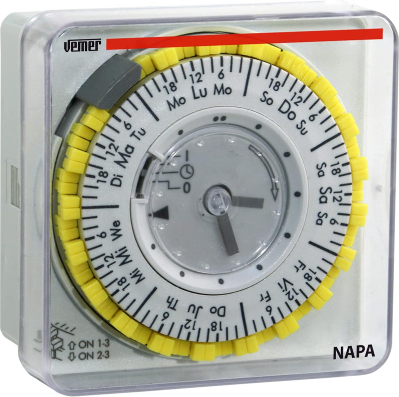 VEMER VP887400 NAPA RW - Elektromechanisch Zeitschaltuhr mit Steckreitern mit Wochenprogrammrung, In