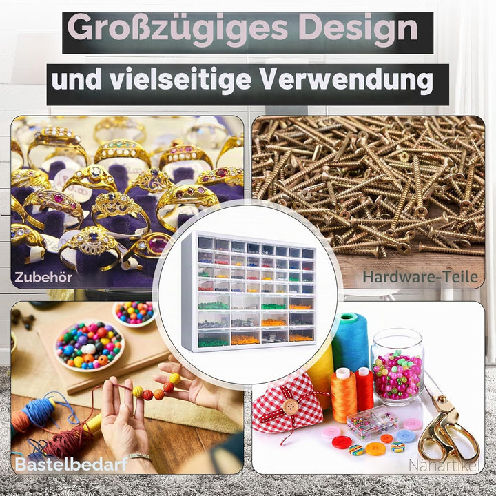 CraftGenes 44 Schubladen Schraubenaufbewahrung Organizer Grau Kleinteileschrank mit leichtgängigen S