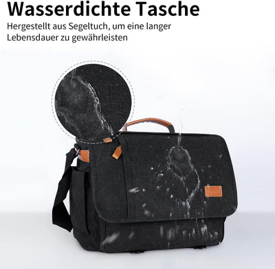 ESTARER Laptoptasche 17 Zoll Umhängetasche Canvas für Arbeit Uni aus Canvas SCHWARZ 17.3 Zoll Schwar