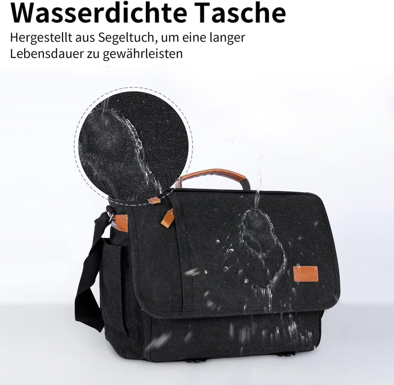 ESTARER Laptoptasche 17 Zoll Umhängetasche Canvas für Arbeit Uni aus Canvas SCHWARZ 17.3 Zoll Schwar