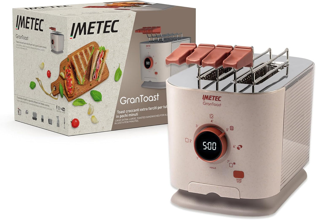 Imetec Grantoast - 2-Scheiben-XL-Toaster mit Schiebeklemmen für gefüllten Toast - 7 Bräunungsstufen,