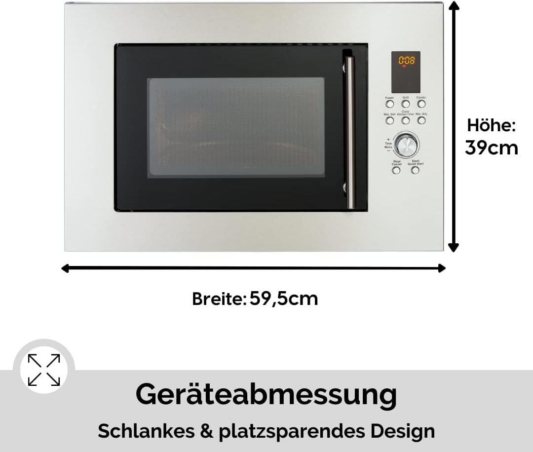 PKM Einbau-Mikrowelle MW900-23G-IN I 900W Mikrowellenleistung I 23L Garraum I 6 Leistungsstufen I 8