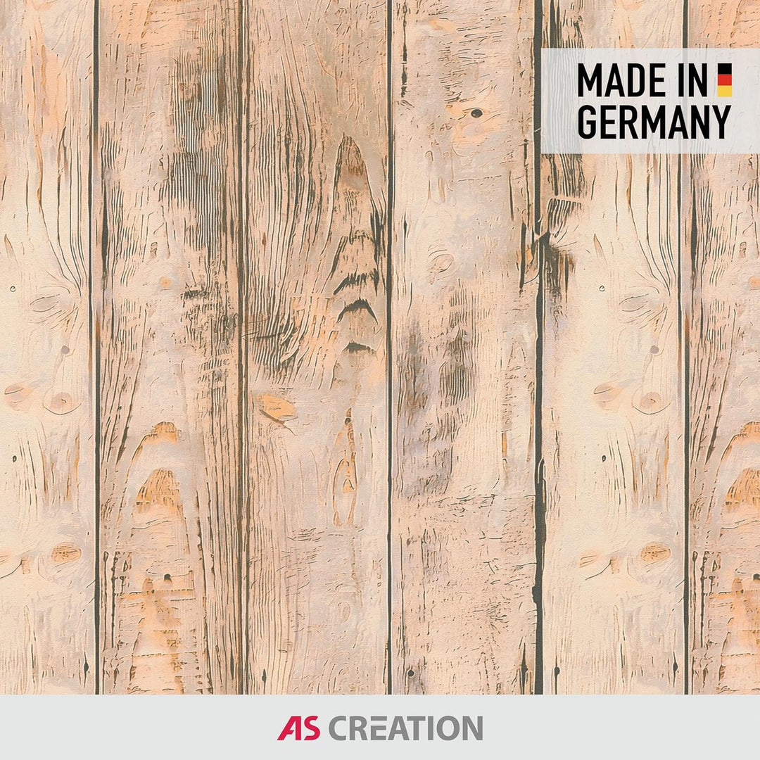 Rustikale 3D Holzplanken Vliestapete im Vintage Landhausstil – Beige, Braun