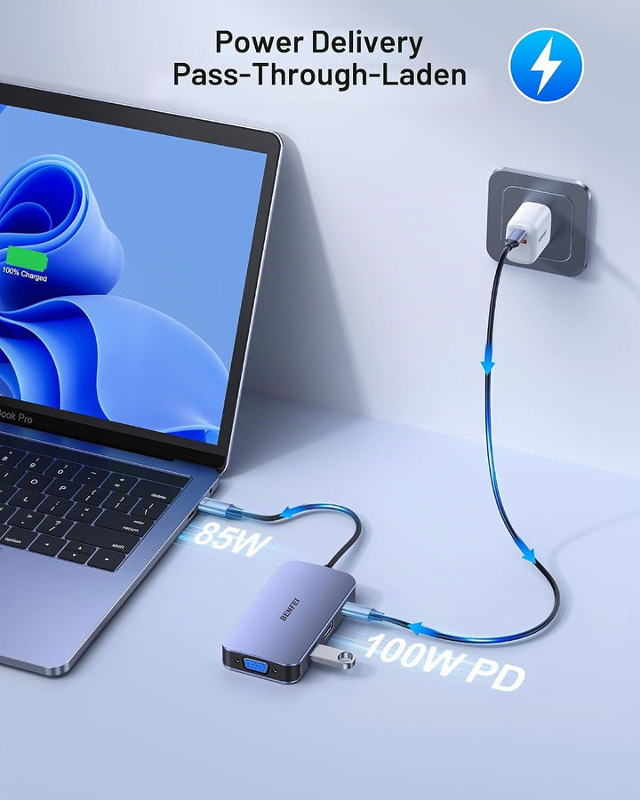 BENFEI USB C MST HUB-Docking Station 8-in-1, USB-C HUB mit 2*HDMI/1*VGA/3*USB 3.0/100W Power Deliver
