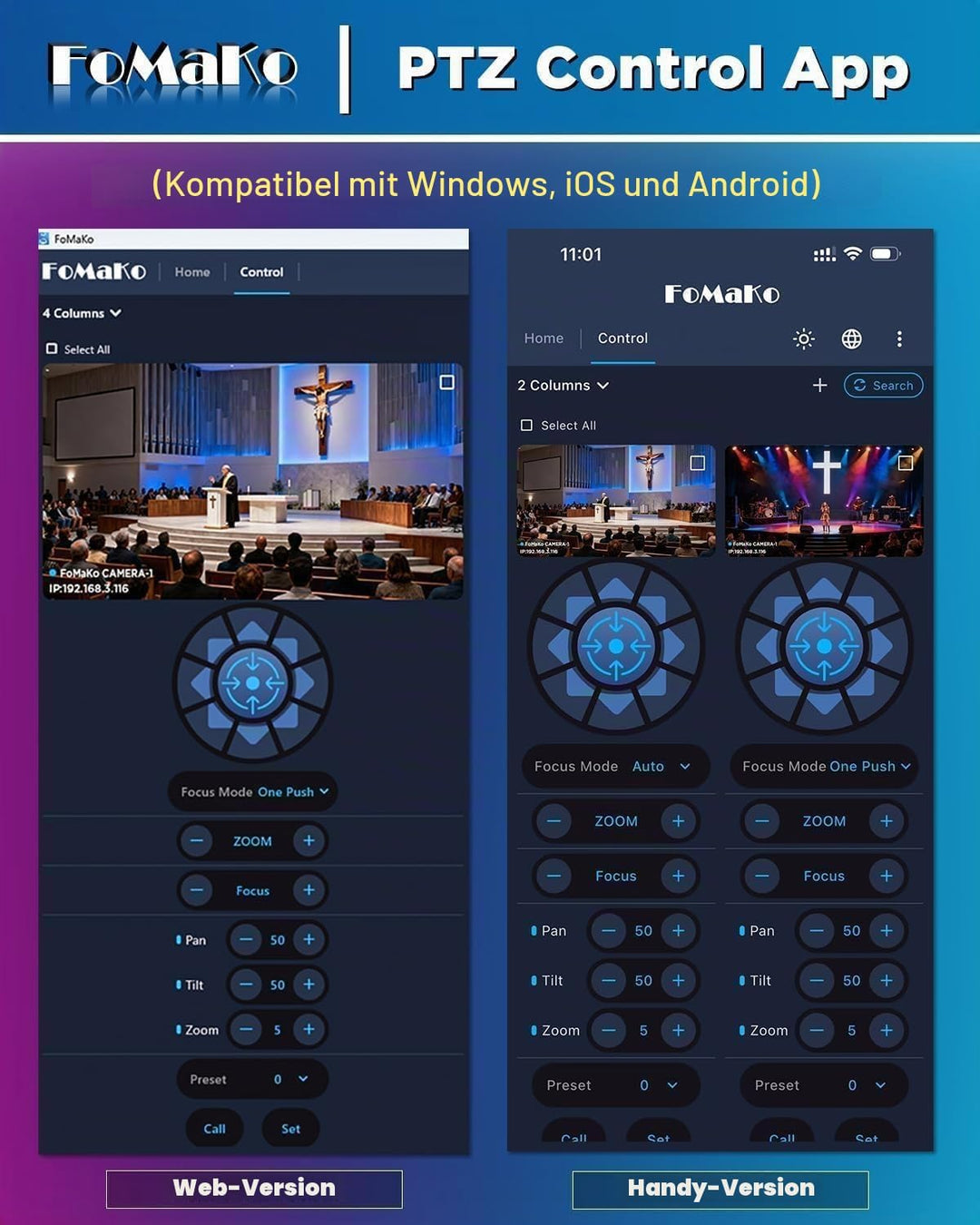 FoMaKo 4K 30x NDI PTZ Kamera, 30x Optischer Zoom, KI Auto-Tracking Gen 3, 3G-SDI HDMI LAN USB 3.0 PT
