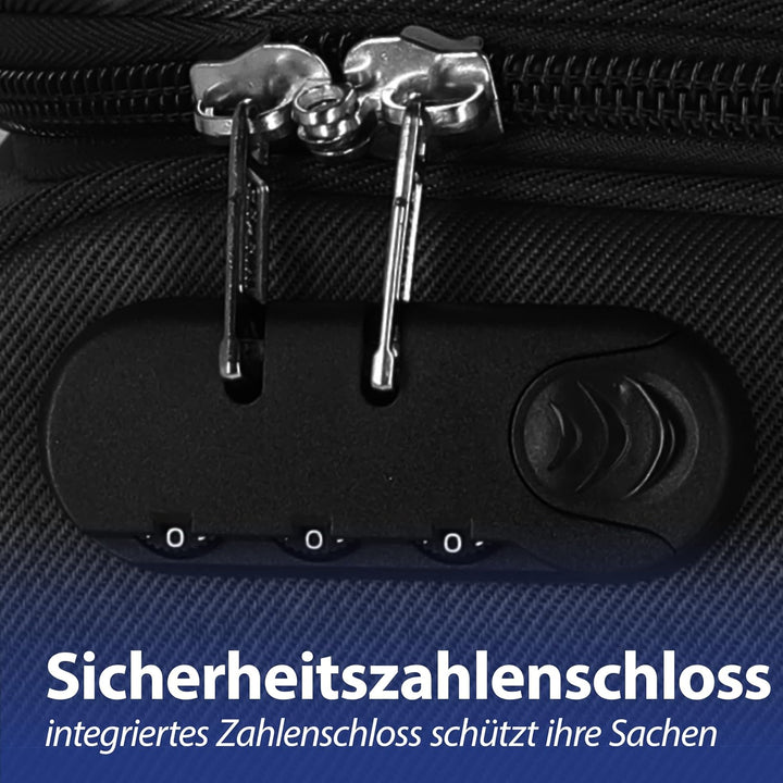 Cepewa Kofferset 3er Set aus Stoff | schwarz 3 Grössen Nylon | Teleskopstange Doppelrolle Zahlenschl