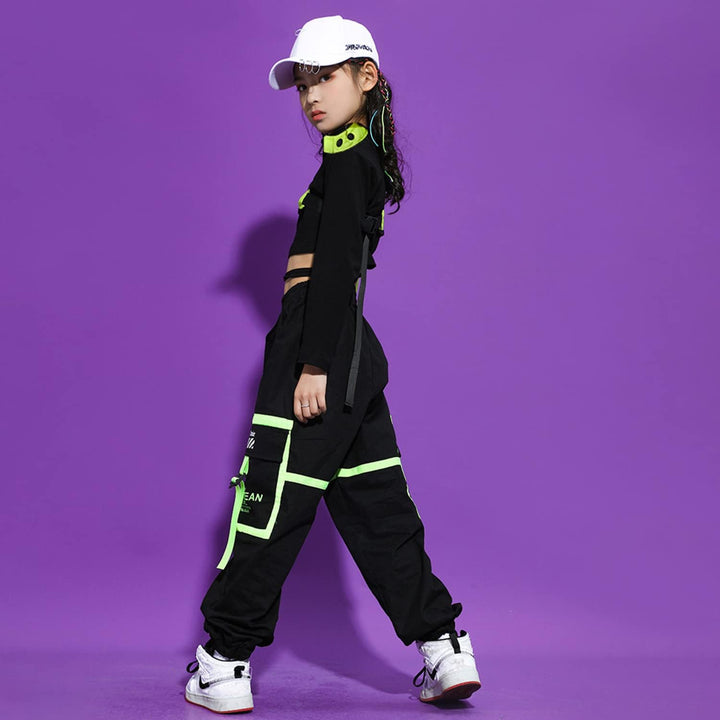 LOLANTA Hip Hop Kleidung Mädchen, Teenager Jazz Tanz Outfit,Bauchfreies Oberteil Cargohose Kleidungs