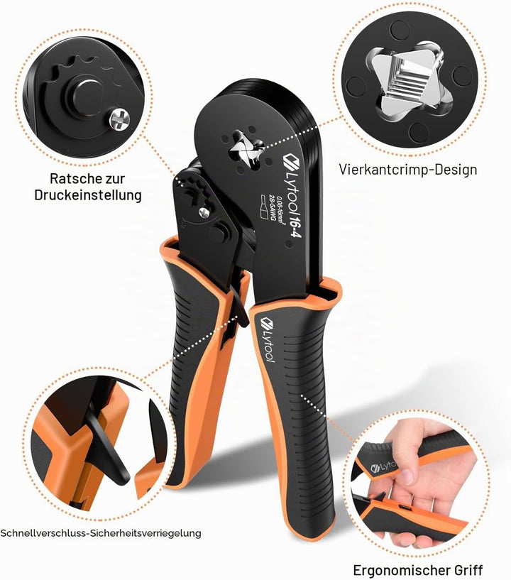 Crimpzange 0.08-16mm² Lytool Aderendhülsenzange Zange Sechskant Presszange | für Isolierte Unisolier