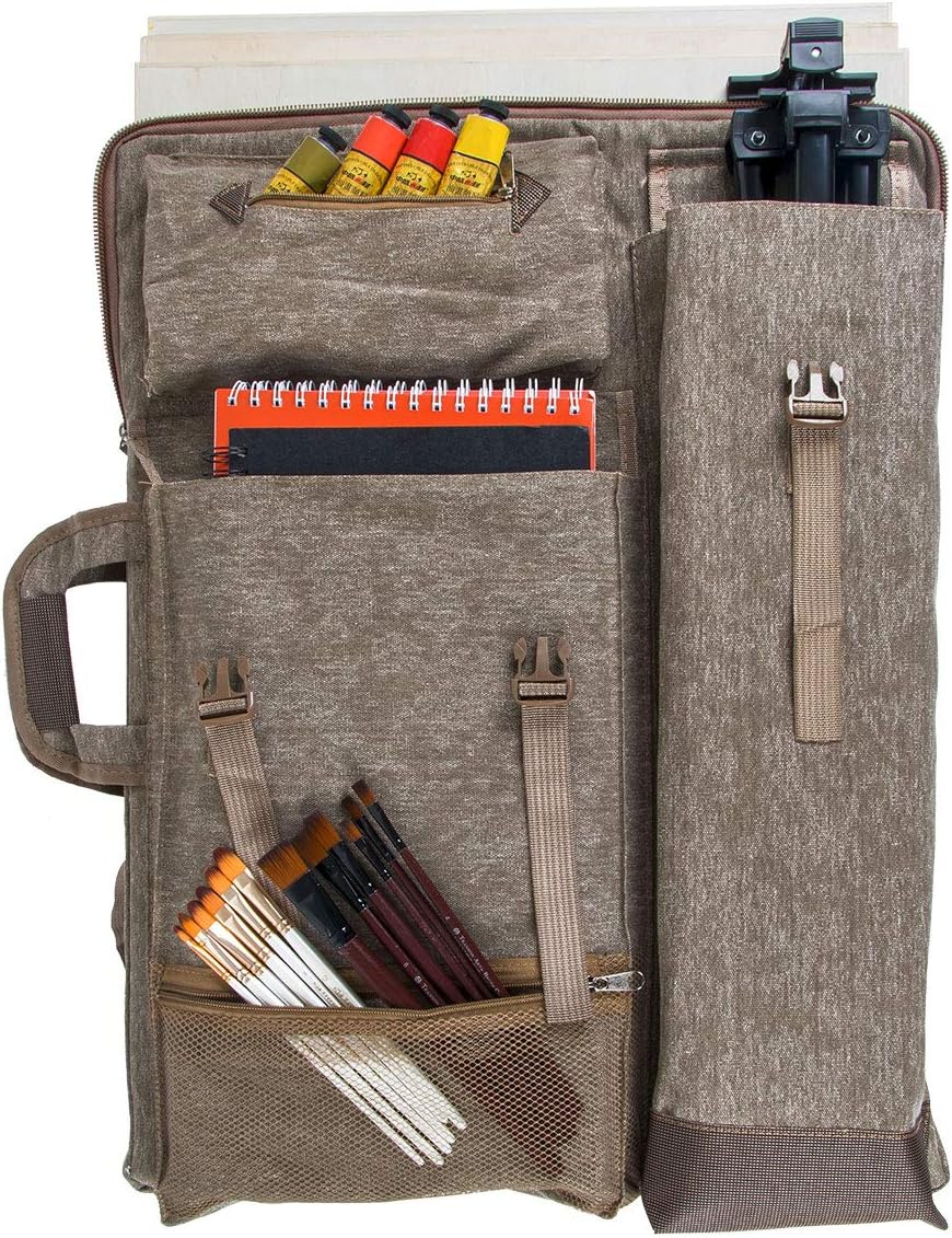 TRANSON Kunstmappe, Künstlerrucksack, Leinwandtasche, Gross 66 x 49,5 cm Braun, Braun