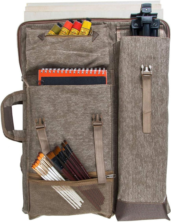 TRANSON Kunstmappe, Künstlerrucksack, Leinwandtasche, Gross 66 x 49,5 cm Braun, Braun