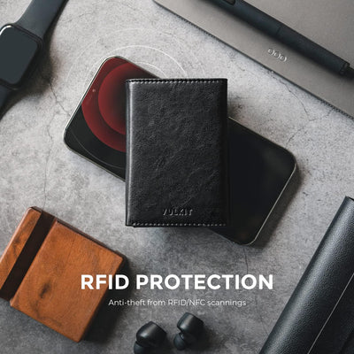 VULKIT Kreditkartenetui RFID-blockierende Pop-Up-Kartentasche aus Echtem Leder mit Geldscheinfach, A
