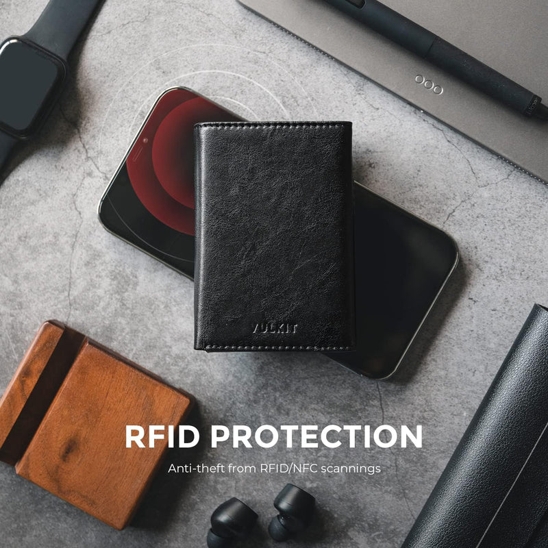 VULKIT Kreditkartenetui RFID-blockierende Pop-Up-Kartentasche aus Echtem Leder mit Geldscheinfach, A