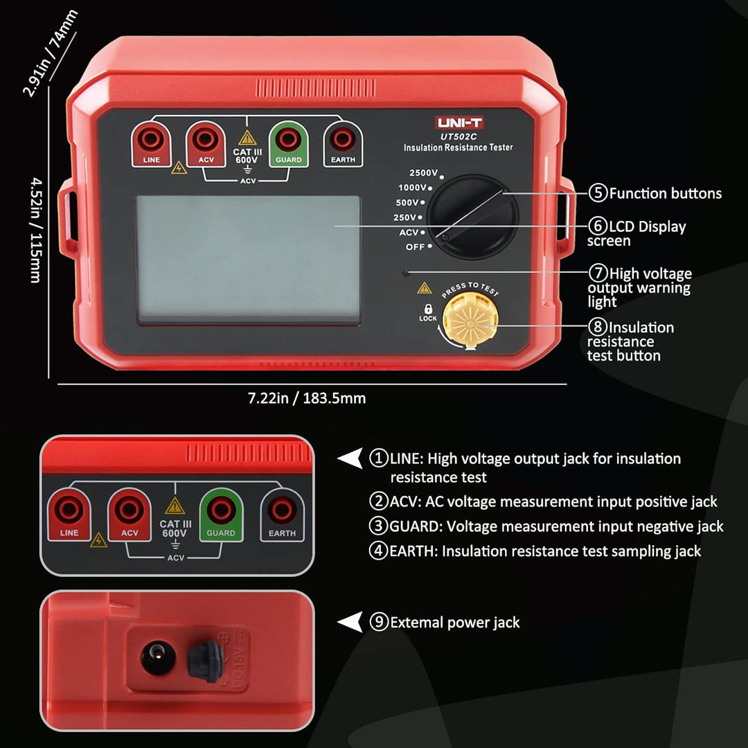 UNI-T UT502C Isolierung Widerstand Tester 2500V 20.0GΩ Isolationsmessgerät Isolationstester, Digital