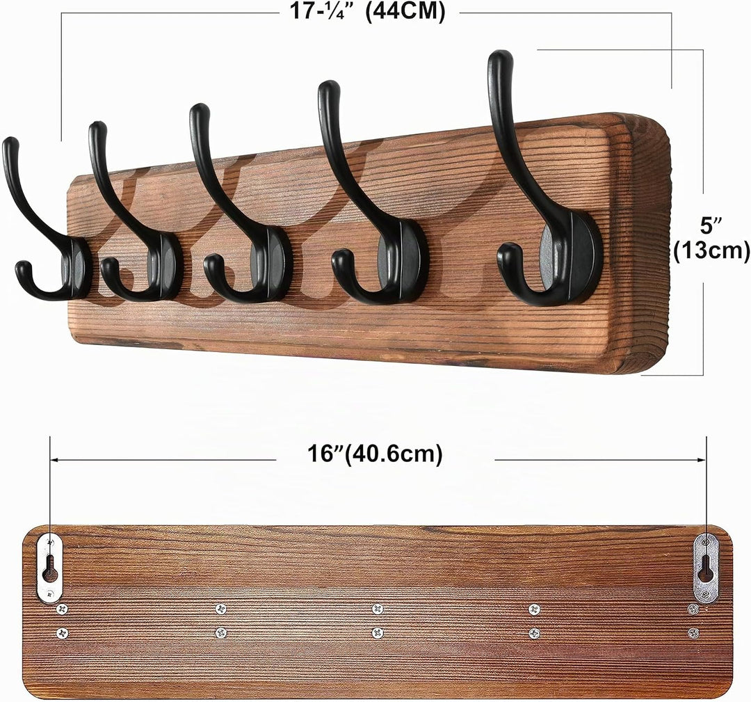 SKOLOO Garderobenleiste Holz Braun(2 Stück), 44 cm langer, hölzerner Kleiderhaken Wand, Rustikaler S