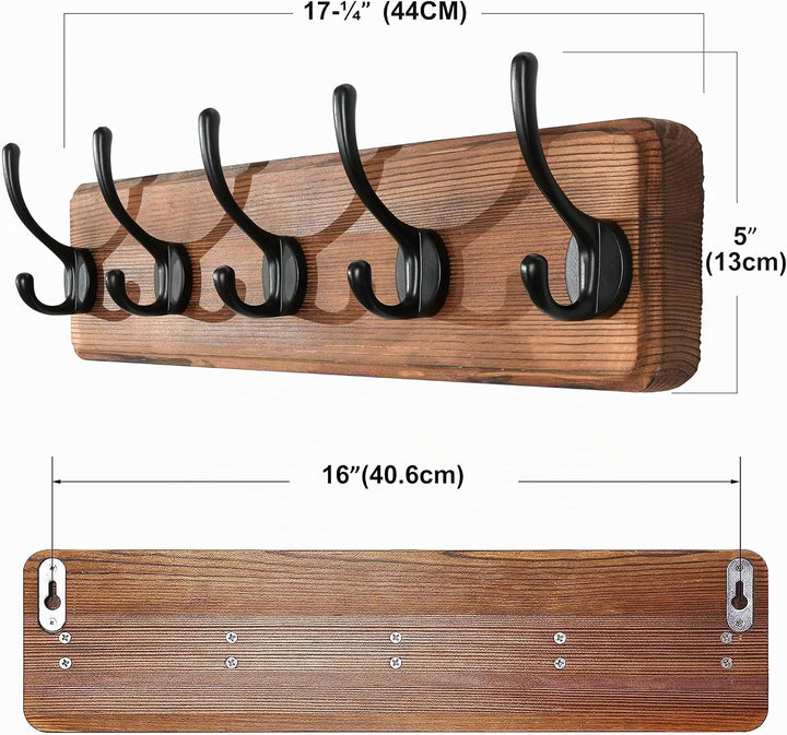 SKOLOO Garderobenleiste Holz Braun(2 Stück), 44 cm langer, hölzerner Kleiderhaken Wand, Rustikaler S