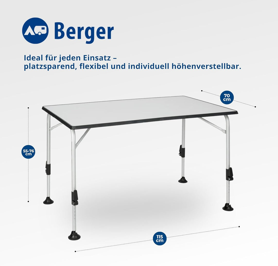 BERGER praktisch Ivalo 2 Campingtisch - Klapptisch höhenverstellbar 115x70cm Alu klappbar Camping Ti