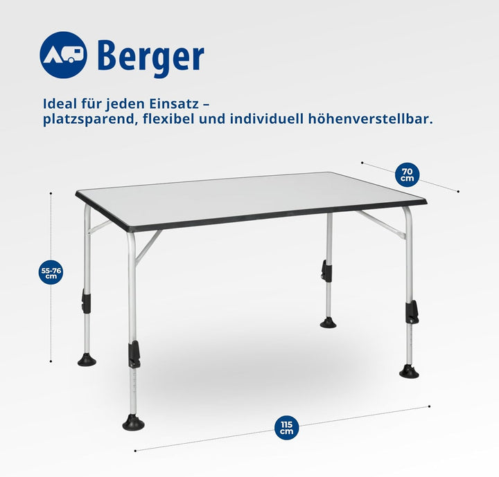 BERGER praktisch Ivalo 2 Campingtisch - Klapptisch höhenverstellbar 115x70cm Alu klappbar Camping Ti