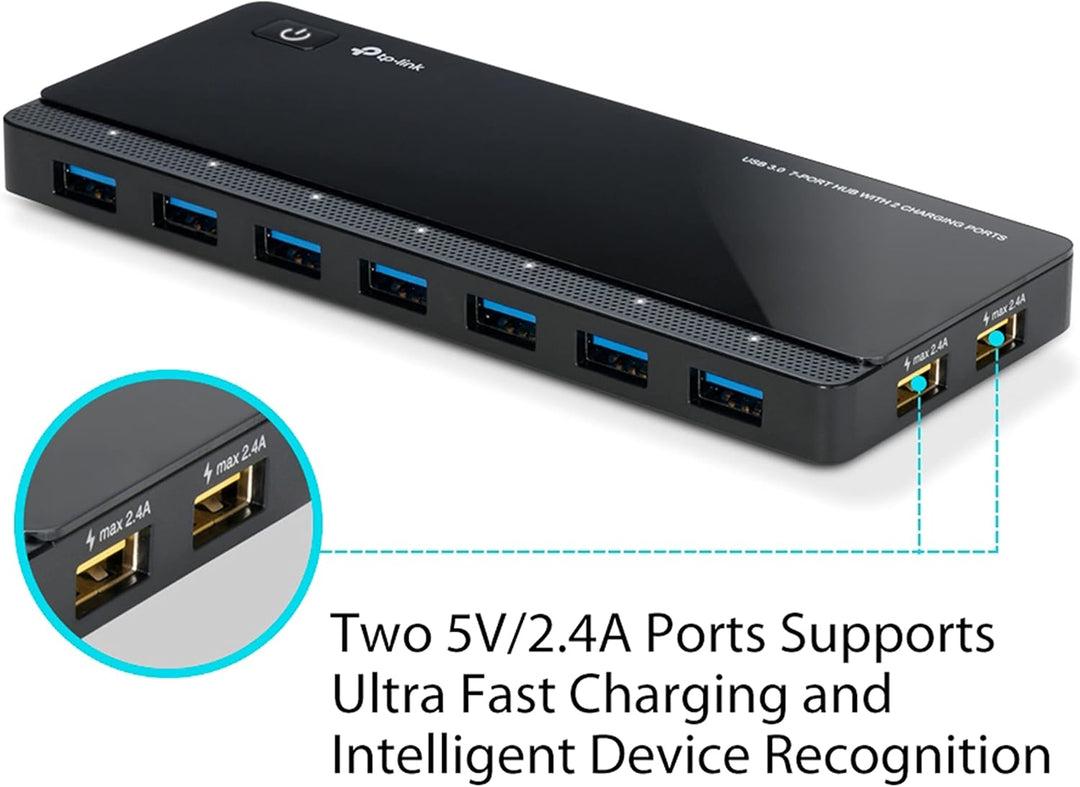 TP-Link UH720 7-Port USB 3.0 HUB + 2 Ladeports (2,4A) für Tablet und Smartphone, inklusive Netzadapt