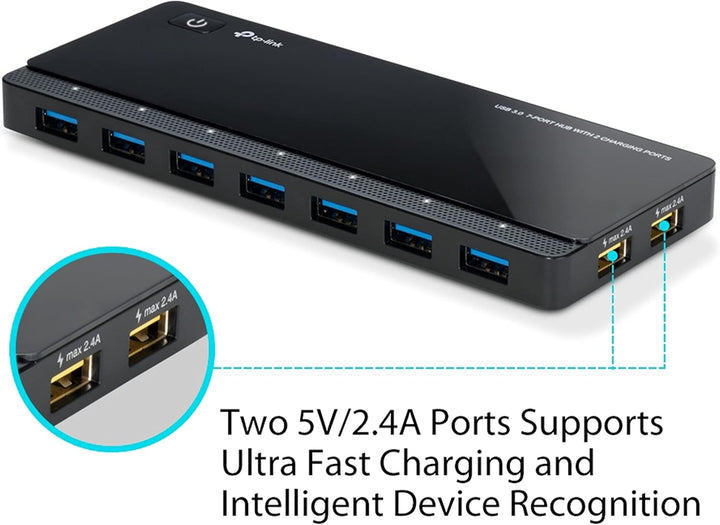 TP-Link UH720 7-Port USB 3.0 HUB + 2 Ladeports (2,4A) für Tablet und Smartphone, inklusive Netzadapt