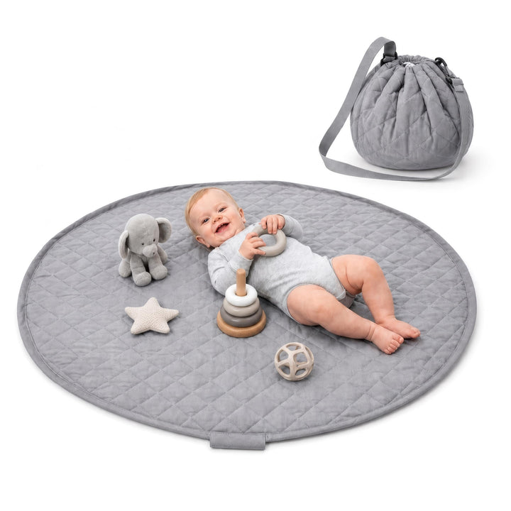 Krabbeldecke rund 110cm – Extra Weich, Dick Gepolstert, Waschbar, Schadstofffrei, Spieldecke Baby fü
