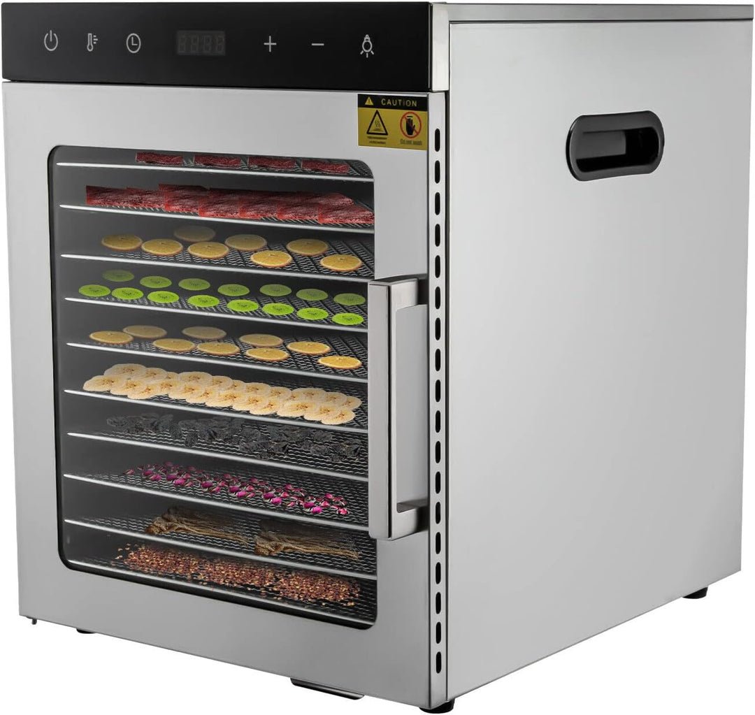 Dörrer Dehydrator 10 Tray Dörautomat Einstellbarer Temperatur 30-90℃ und 24 Stunden Timer Obsttrockn